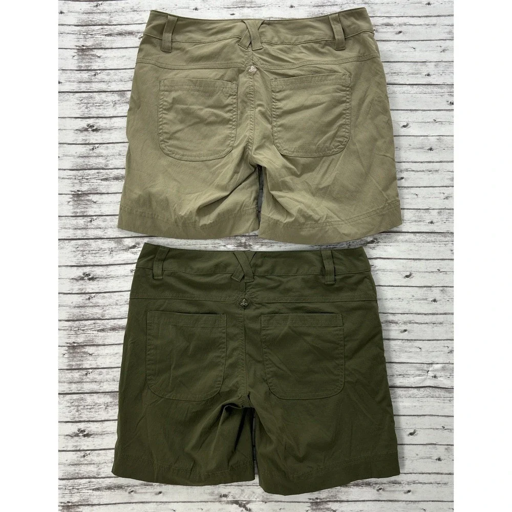 Lot of 2 Prana Haze Tan Green Ripstop Stretch Cargo Shorts W3HAZE115 Size 0